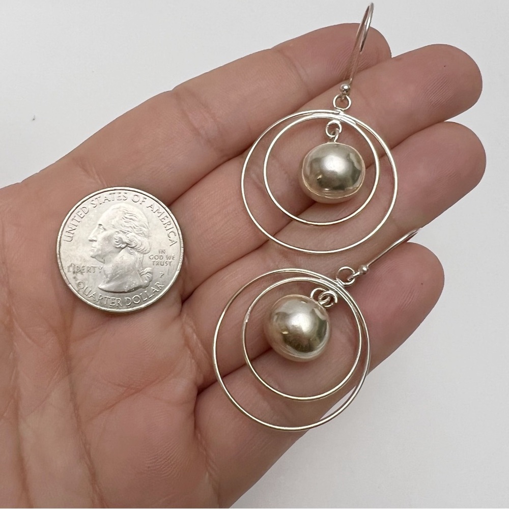 Vintage Sterling Silver 925 Orb Circle Drop Dangle Earrings - Picture 2 of 5